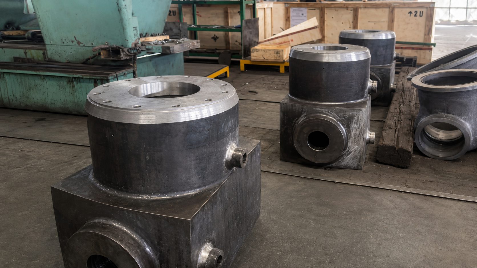 Machined industrial valve bodies ready for assembly