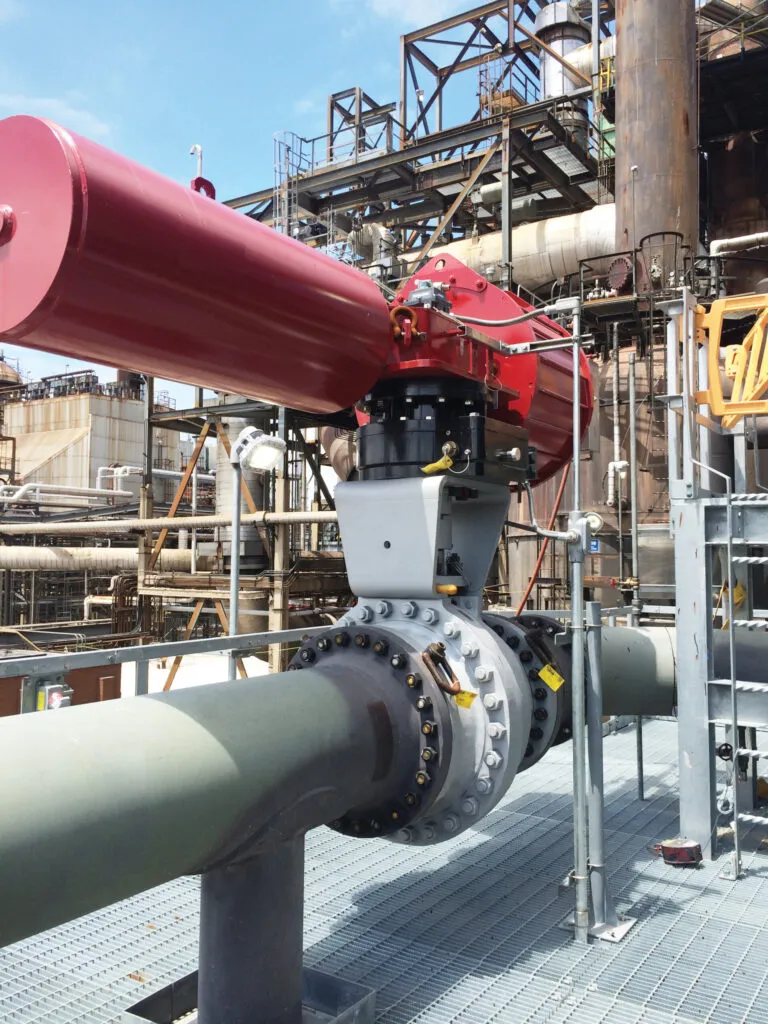 Industrial valve with actuator in process plant
