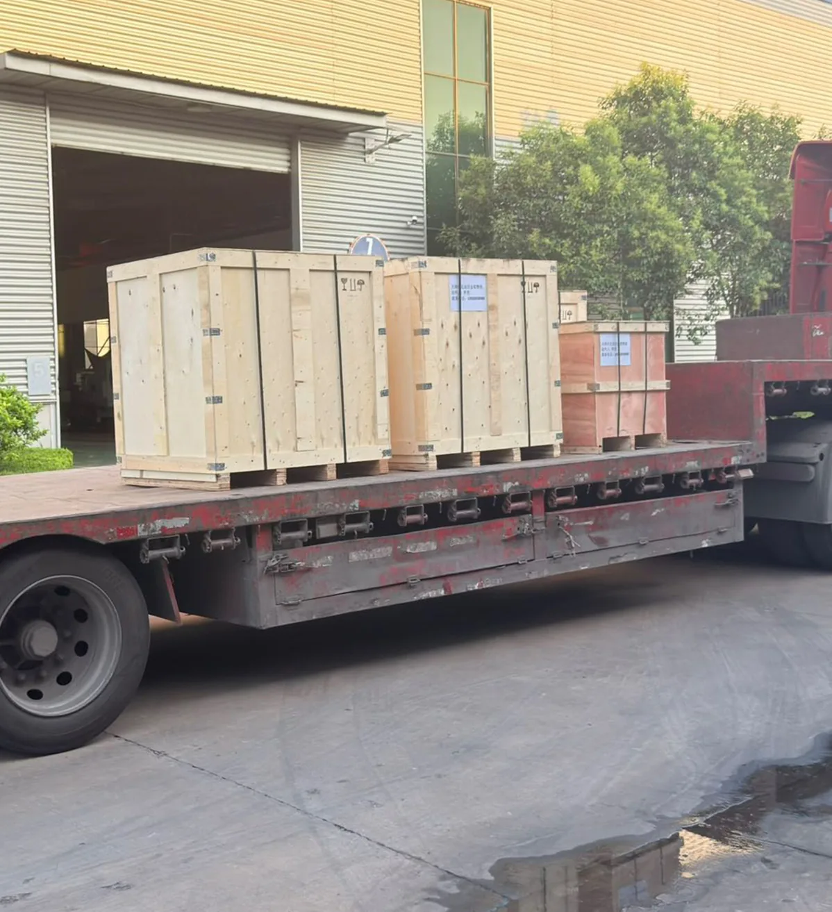 Finished valve shipment and export cases staged for dispatch