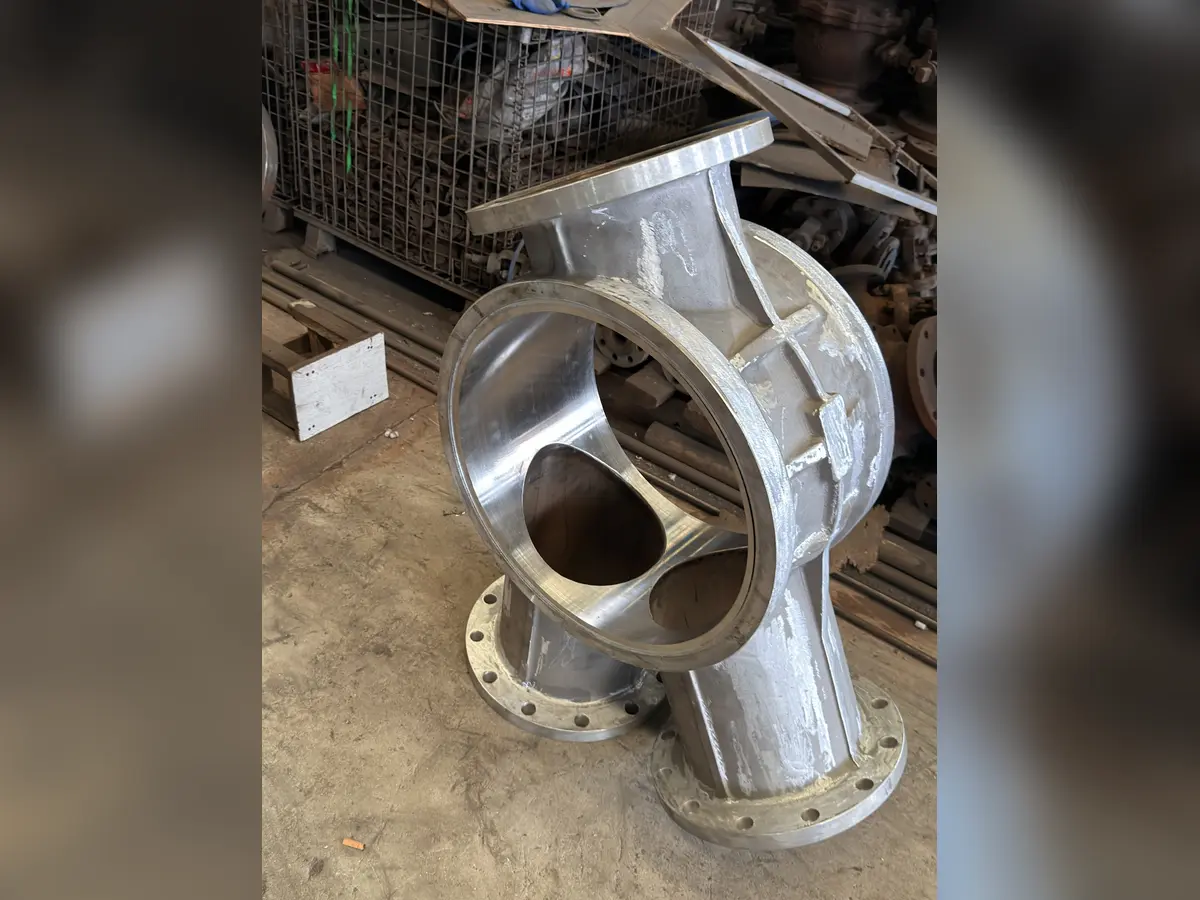 Unfinished three-way valve body showing the internal flow passages