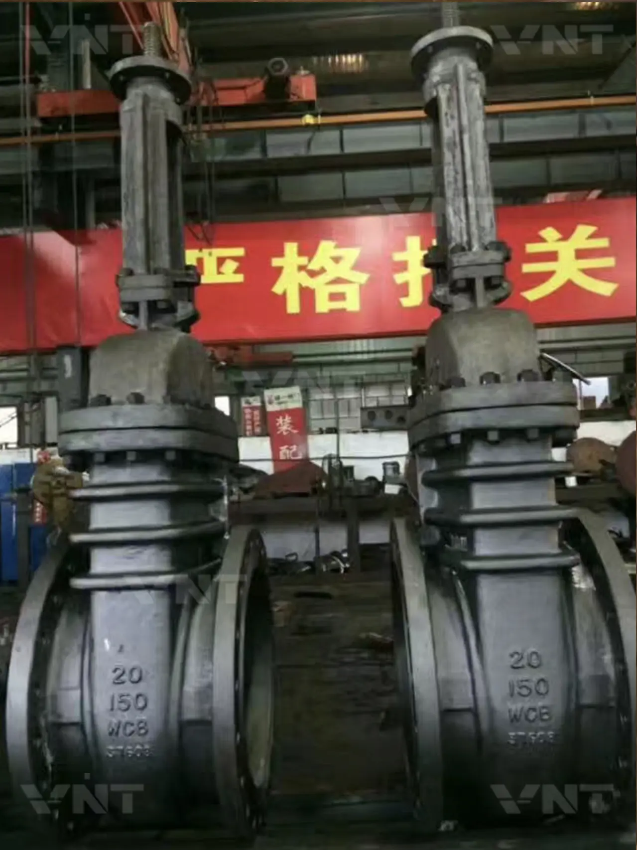 Large cast steel wedge gate valves during manufacturing